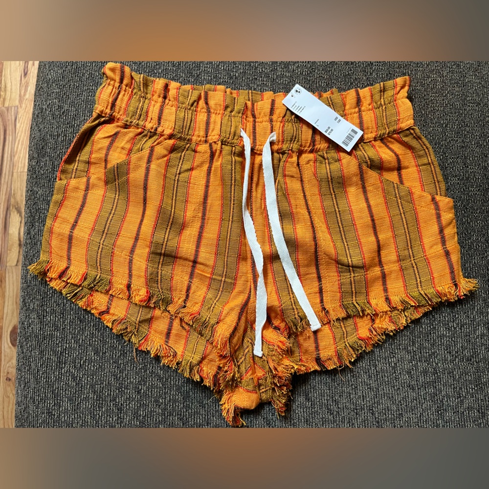 NWT BDG Orange Red Green Striped Frankie Paperbag Micro Shorts UO